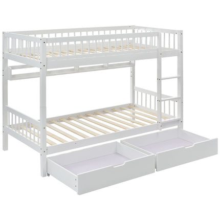 Stapelbed, Kinders, 3FT Soliede Denne Hout Enkelbedraam & Onderbed-laaistoor, Met Rak, Wit 90x190cm
