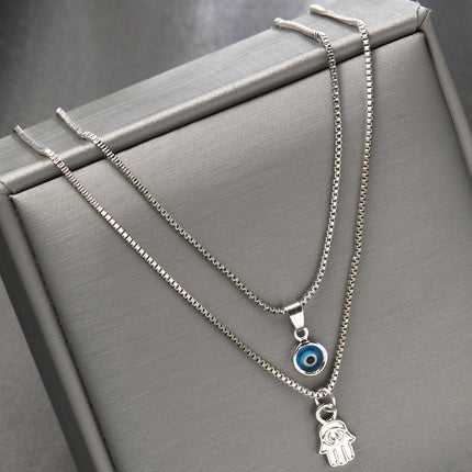 Retro Affordable Luxury Sets Of Simple Devil Eye Palm Necklace Suit
