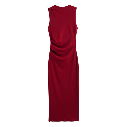Women's Fashion Slim Fit Pleated Rib Sleeveless Dress