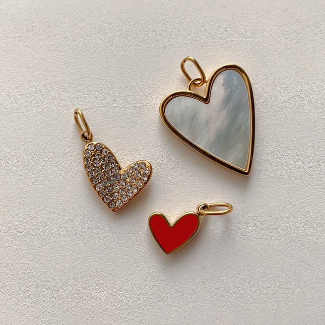 Stainless Steel Necklace Ring Earrings And Pendant With Full Hearts And Diamonds