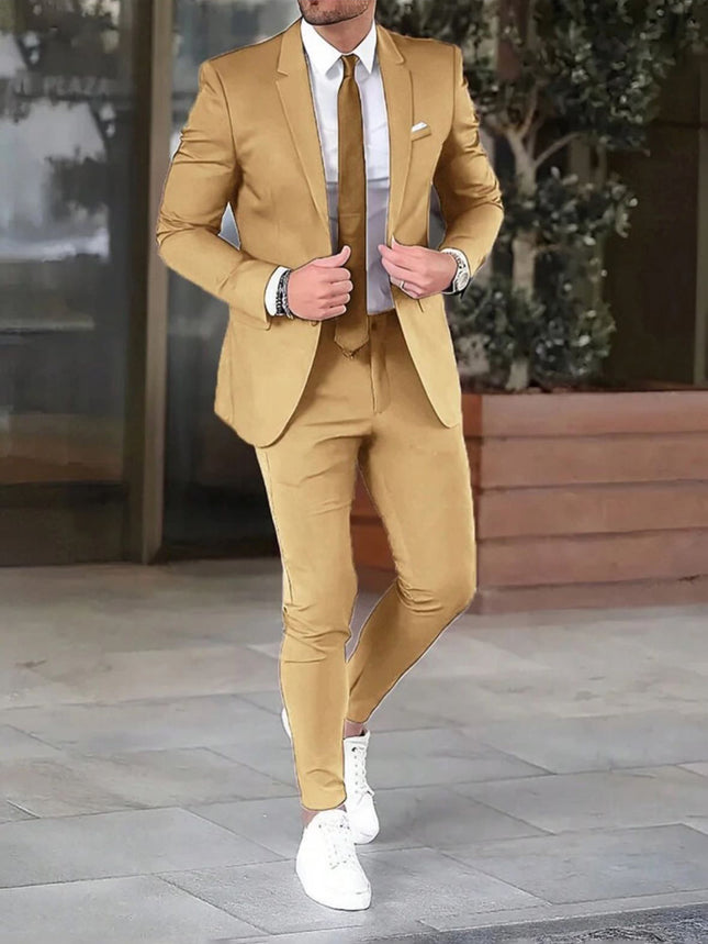 Two-piece Solid Color Slim-fit Coat Suit Pants