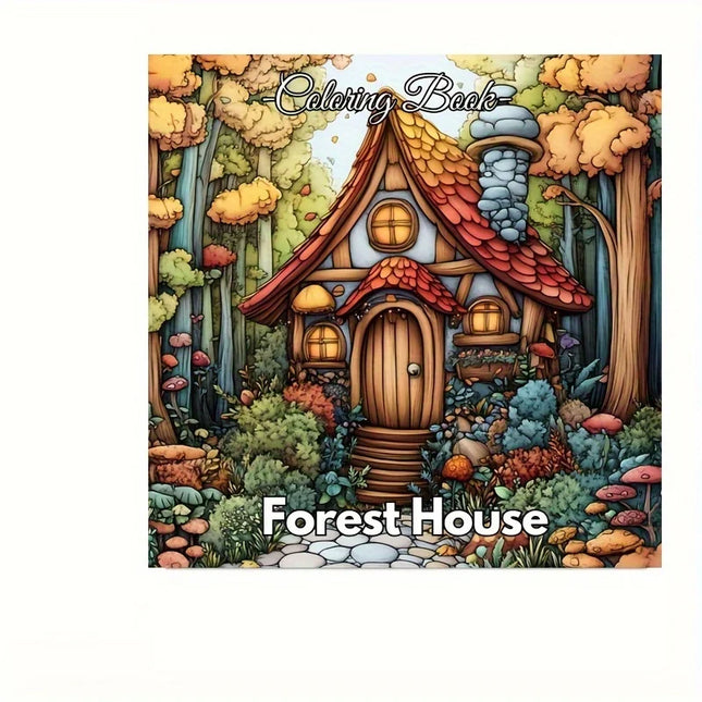 28 Pages Forest House Coloring Book Coloring Book For Adult Stress Reduction Colouring Book Valentine's Day Gifting, Birthday Party Gift, Drawing Supplies, Christmas Gift, Back To School Supplies