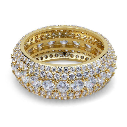 Hip Hop Ring 14mm Ruite Kubaanse Ring, Regte Goud Plaat, Dubbelry Sirkoon Ring
