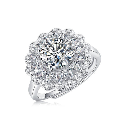 S925 Silwer Moissanite-ring Blomme Vroulik Nuwe Modieuse Ring Verstelbaar Bronring In Voorraad Generasie