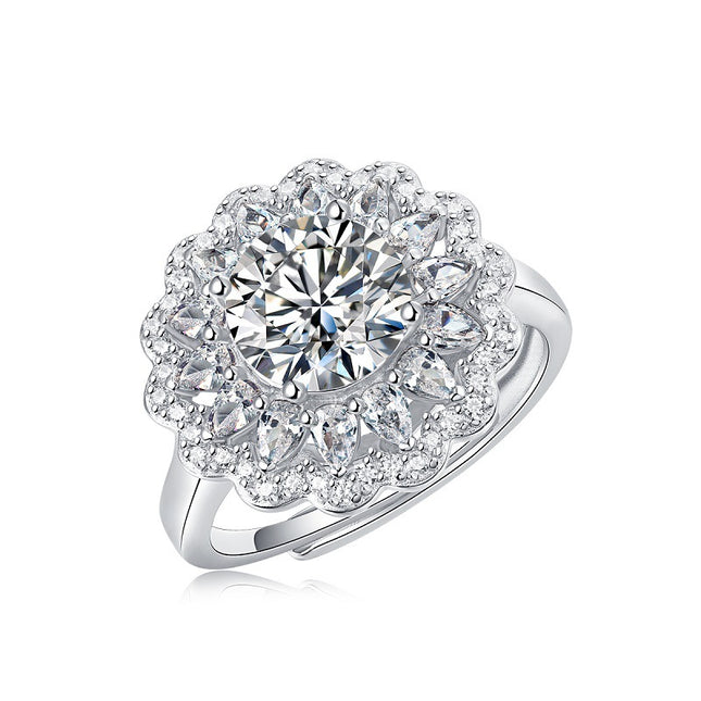 S925 Silwer Moissanite-ring Blomme Vroulik Nuwe Modieuse Ring Verstelbaar Bronring In Voorraad Generasie