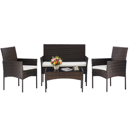 Three-piece Garden Furniture Set, Woven Outdoor Polyethylene Rattan Furniture, Equipped With A Coffee Table And Washable Cushions