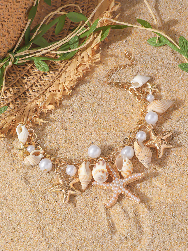 Conch Starfish Anklet Vacation Bohemian Shell Pearl Foot Ornaments