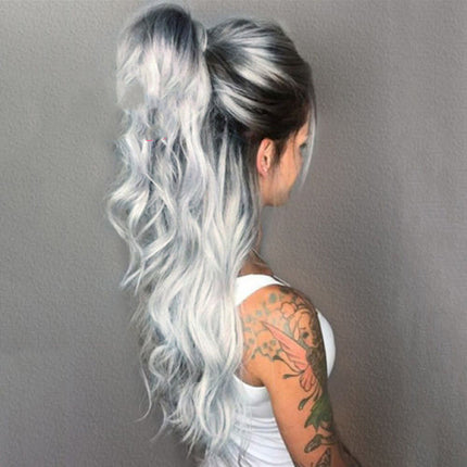 Europese En Amerikaanse Pruik Ouma Grys Gradiënt Medium-Lang Volume