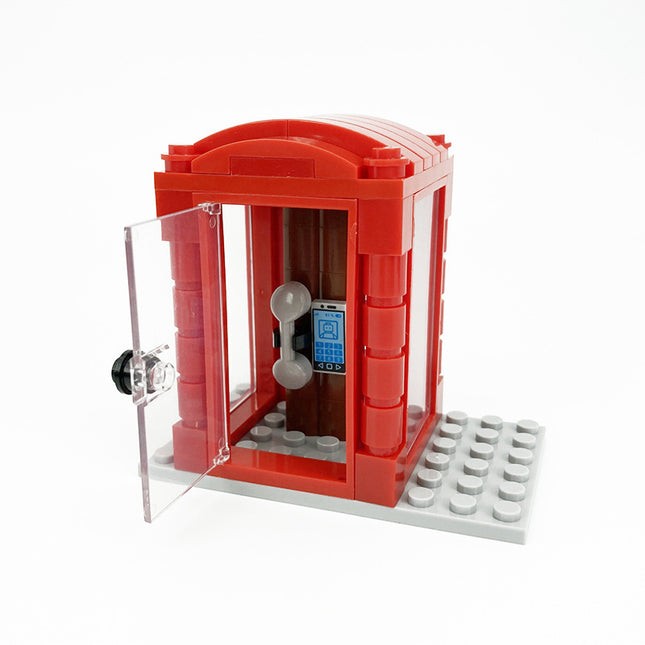 New Telephone Box Booth Street City Creator Blocks for Children Xmas Trees Moc Bricks Parts Bookcase Standing Clocks DIY
