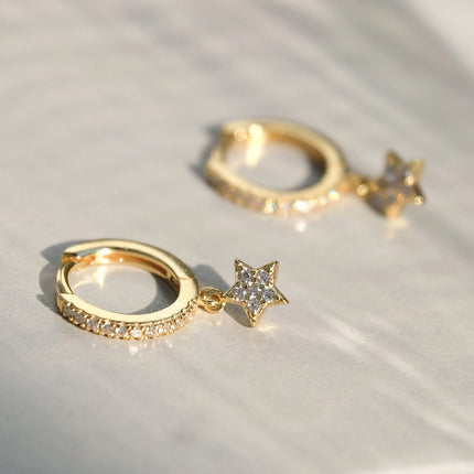 Women's Sterling Silver Needle Geometric Stars Diamond Personalized Earrings