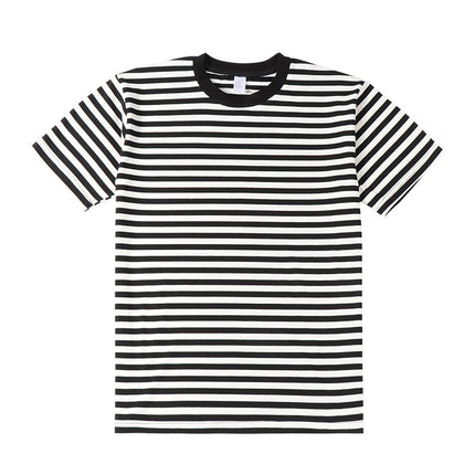 Striped Short Sleeve Simple Men's Versatile T-shirt Loose Top Half Sleeve Slim Striped Navy Skirt