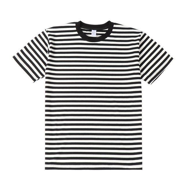 Striped Short Sleeve Simple Men's Versatile T-shirt Loose Top Half Sleeve Slim Striped Navy Skirt