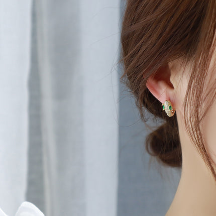 Gold Plated Diamond Zirconium Delicate Round Ear Buckles