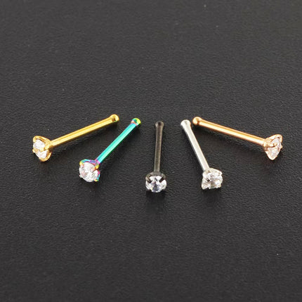Simple Accessories Four-claw Straight Rod Round Zircon Nose Stud