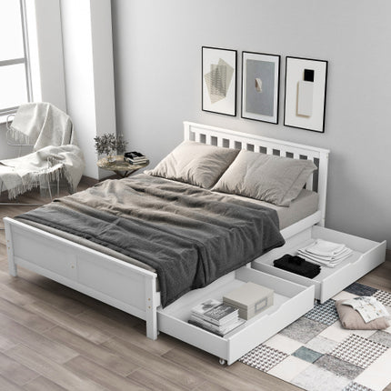 Wooden Solid White Pine Storage Bed With Drawers Bed Furniture Frame For Adults, Kids, Teenagers 4ft6 Double White 190x135cm