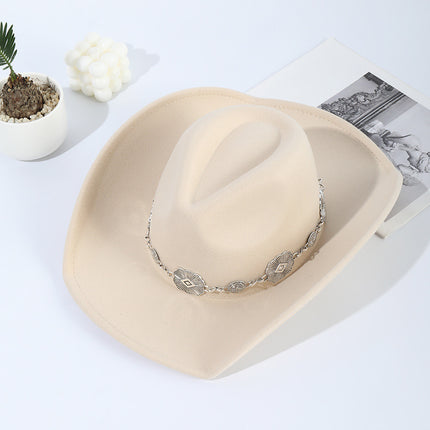 Autumn And Winter Fashion Western Cowboy Hat Alloy Accessories Broad-brimmed Hat European And American Style Curling