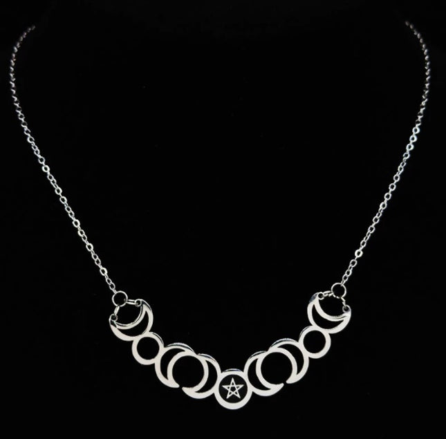 Five Pointed Star Sun Moon Necklace Multi Month Hollow Stainless Steel Pendant
