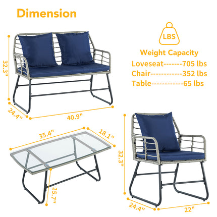 Buite Vierstuk-Tuinmeubelstel, Rattan Tuinstel, Toegerus Met Dik Tussentrekstruktuur Kussings, Diepsit-Alleweer Rattan Sofa