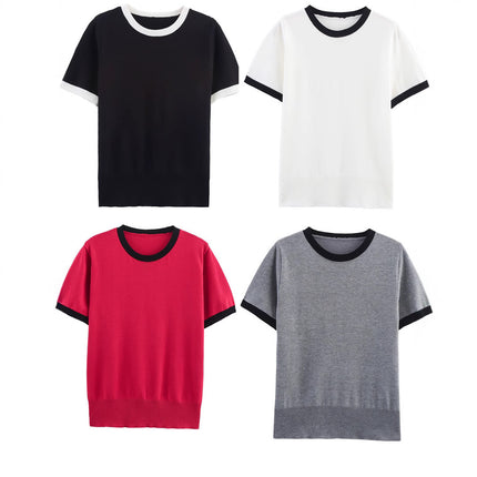 Contrast Color Round Neck Pullover Sweater