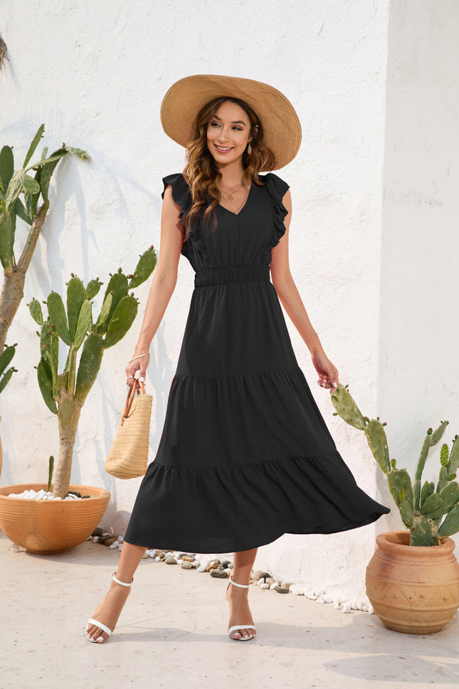 Long Casual Holiday V-neck High Waist Cake Dress