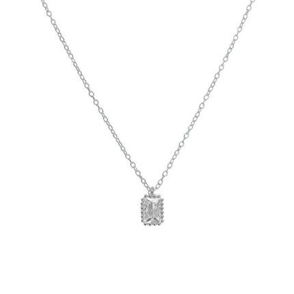 S925 Sterling Silwer Reghoekige Sirkoon Kort Ketting, Geometriese Styl