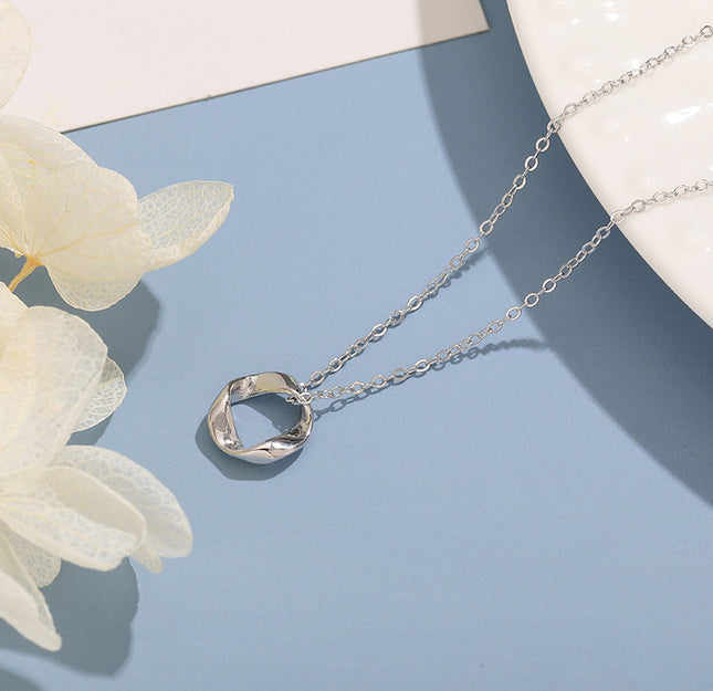 S925 Silver Double Ring Necklace Female Mobius Clavicle Chain