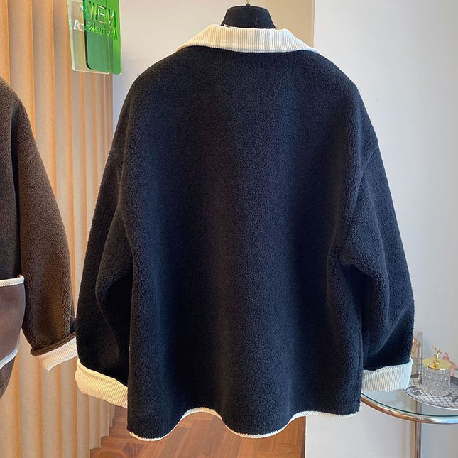 Lamb Wool Women's Loose Slimming Thickened Warm Plus Size Splicing Coat
