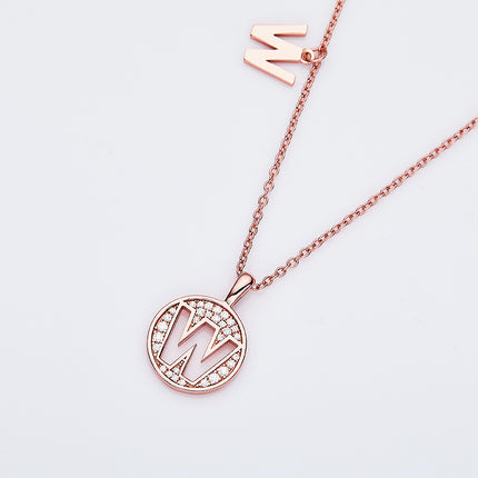 Een Van Die 26 Letters, W, Is Versier Met Topgehalte Moissanite, 'n Luukse En Modieuse Ligte Luukse Trend Juweel Silwer Halssnoer Hanger, S925 Silwer Elektroplaat Rose Goud