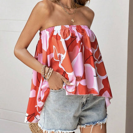 Ladies' Printed Strapless Design With A Slimming And Fashionable Camisole Top