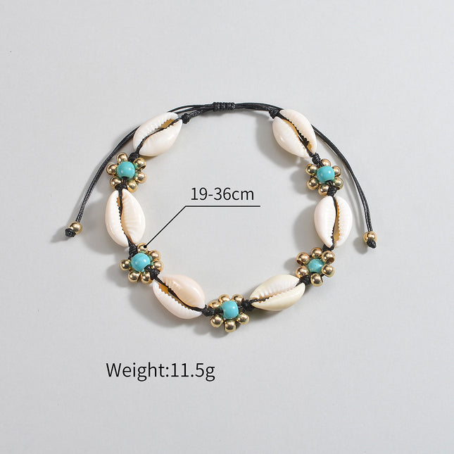 Seashell Rice-bead Woven Adjustable Rope Beach Anklet