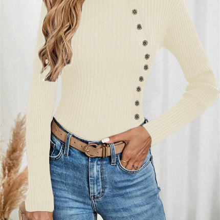 Slim-fit Buttoned Knitted Sweater For Women