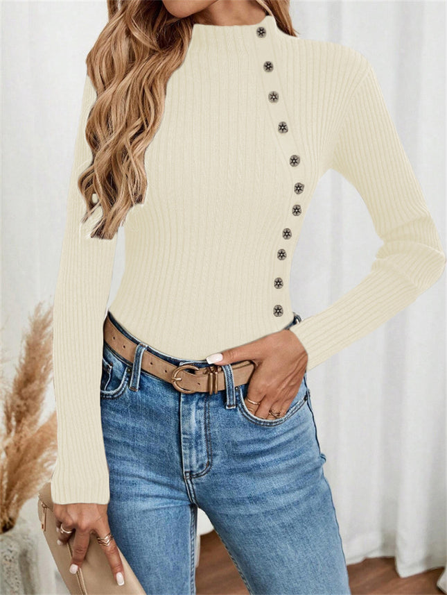 Slim-fit Buttoned Knitted Sweater For Women