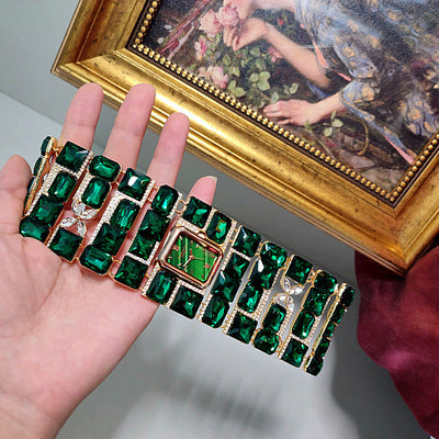 Antique Court Retro Exaggerated Heavy-duty Emerald Luxury Bracelet Watch