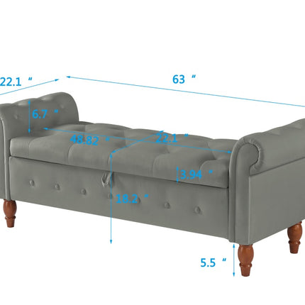 Velvet Multifunctional Storage Rectangular Sofa Stool - Grey