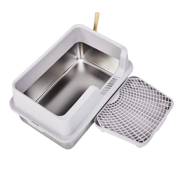 61x40x33CM, Litter Box, Stainless Steel And Plastic, Upper And Lower Snap Type, With Litter Spatula, Foot Pad - Grey