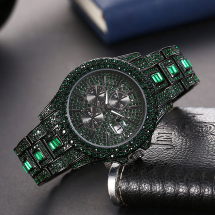Hip Hop Full Diamond Colorful Crystals Men's Luminous Quartz Watch