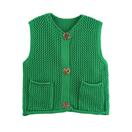 New Spring And Summer European And American Style Casual Breasted Thick Needle Knitted Vest Top