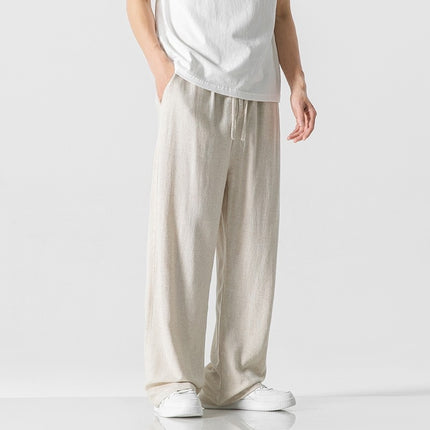 Linen Pants Men's Summer Loose Straight Casual Trousers