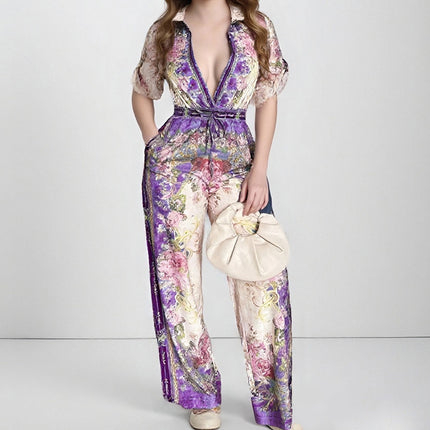 Short Sleeve Printed Sexy Slimming Jumpsuit