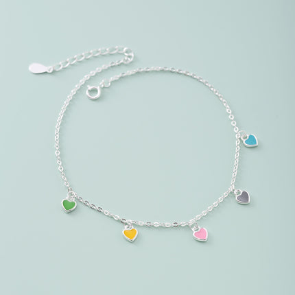 925 Sterling Silwer Kleurvolle Hart Olieval-Enkelbandjie Vir Vroue