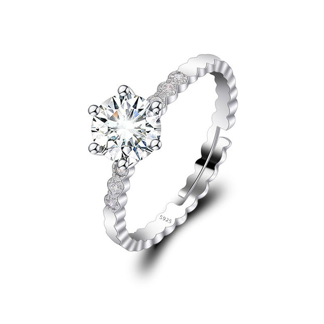 Women's Light Luxury 1ct Six-Prong Ring Classic Wedding Band Couple Adjustable Ring