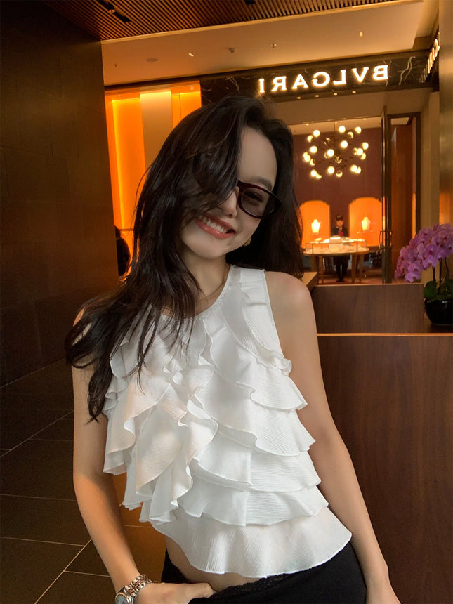 Irregular Ruffled Shirt Camisole Women's Sleeveless Blouse