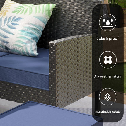 Kleinruimte Patio Meubels 7-stuk Buitenmeubelstel, Agterplaas Meubelstel, Waterdigte Sitkussing, Glastafel, Ruimtebesparend, Geskik Vir Agterplaas, Terras Of Tuin, Donkerblou