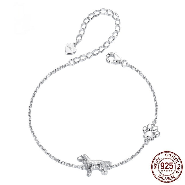 Cute Little Golden Retriever Bracelet S925 Sterling Silver White Gold Plated Paw Print Fashion Ornament