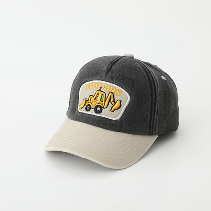 Cartoon Excavator Washed Baseball Cap