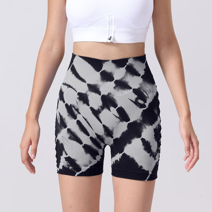 2 Pack Us Local Women's Side Cut-Out Tie-Dye Seamless Hip Lift High Waist Sports Fitness Yoga Shorts