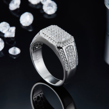 Men's Luxury And Fashionable Light Luxury Jewelry Silver Ring S925 Silver-plated Platinum Set With Top-quality Moissanite