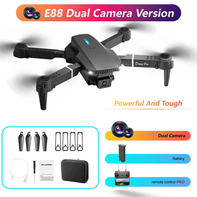 The E88 Dual-camera Drone With Two Batteries Has The Function Of Altitude Hold Mode. It Is Equipped With Dual Lenses And Can Fly Stably.