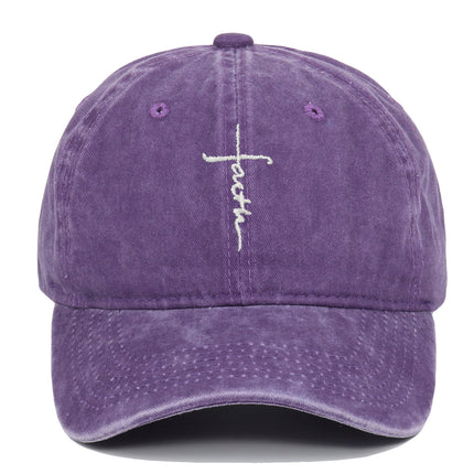 Cross Embroidery Baseball Cap Cotton Vintage Worn Looking Washed-out Baseball Cap