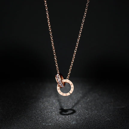 Modieuse Vlekvrye Staal Dubbelring Diamantbesaaide Halssnoer Vir Vroue